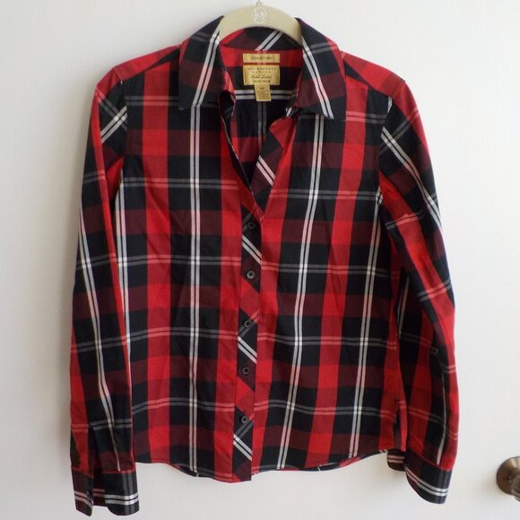 Christine Blouse - Size 6P - Plaid - Button Down - Red/Black/White - Vintage - Picture 1 of 7